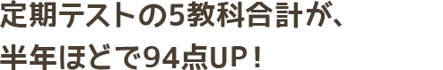 定期テストの5教科合計が、半年ほどで94点UP！